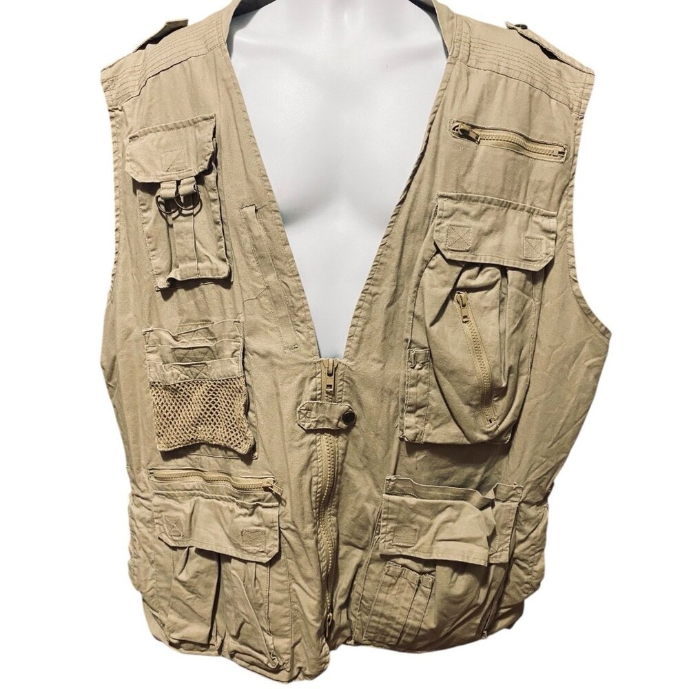 Fox Outdoor Utility Multi Pocket Hunting Fishing Beige Vest Zip Cotton Men‎ XXL